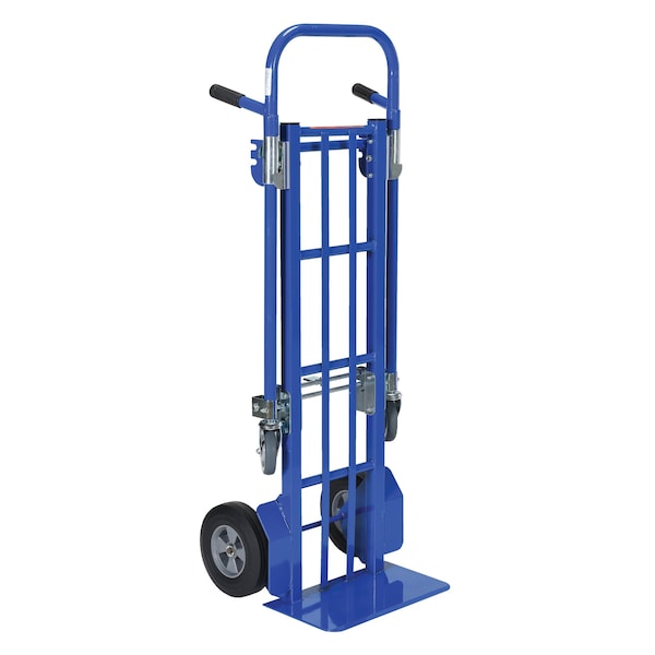 Blue Convertible Steel Hand Truck 500 lb Capacity Pneumatic Casters